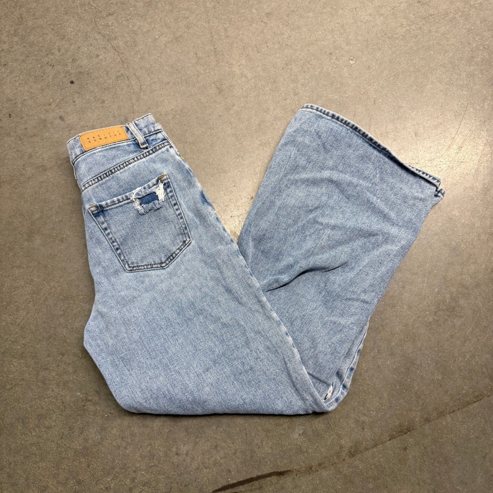 PacSun Wide Leg Distressed Light Wash Blue Denim Jeans 25